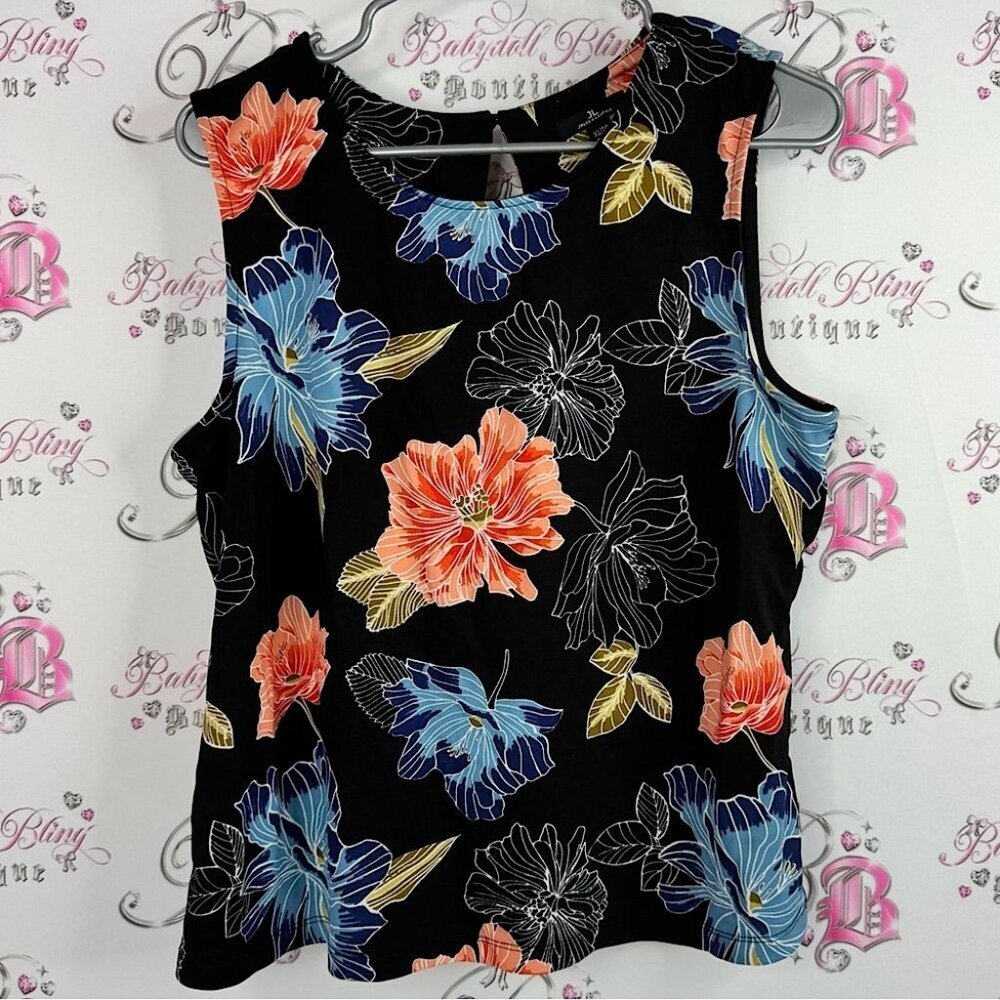 Jules & Leopold top Black Tank Top with Multicolor Floral Design flowers